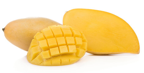 Mango slice cut  healthy fresh fruit from nature isolated on a white background.