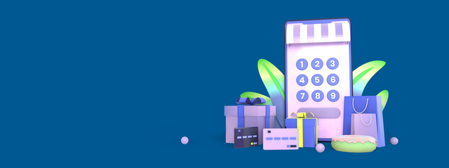 Fototapeta premium Shopping Online background on Website illustration, render, 3D