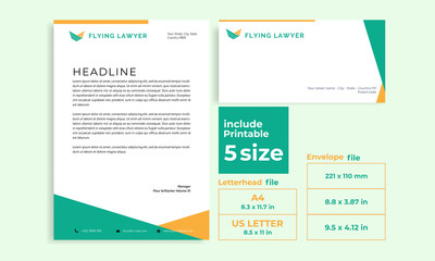 letterhead, Envelope minimalist attorney size DL, A4 and US Letter design template
