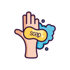 hand washing with soap bar icon, line color style