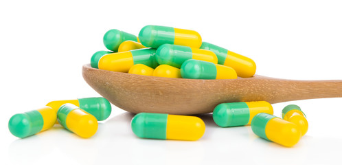Antibiotics yellow medicine isolate on white