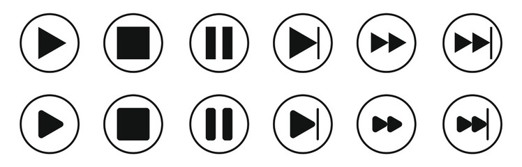 Player arrows button set template, play, stop, pause black vector