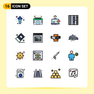 16 Creative Icons Modern Signs and Symbols of stationary, education, support, gird, help
