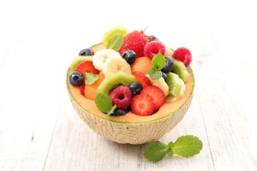 melon bowl and mixed fruit salad
