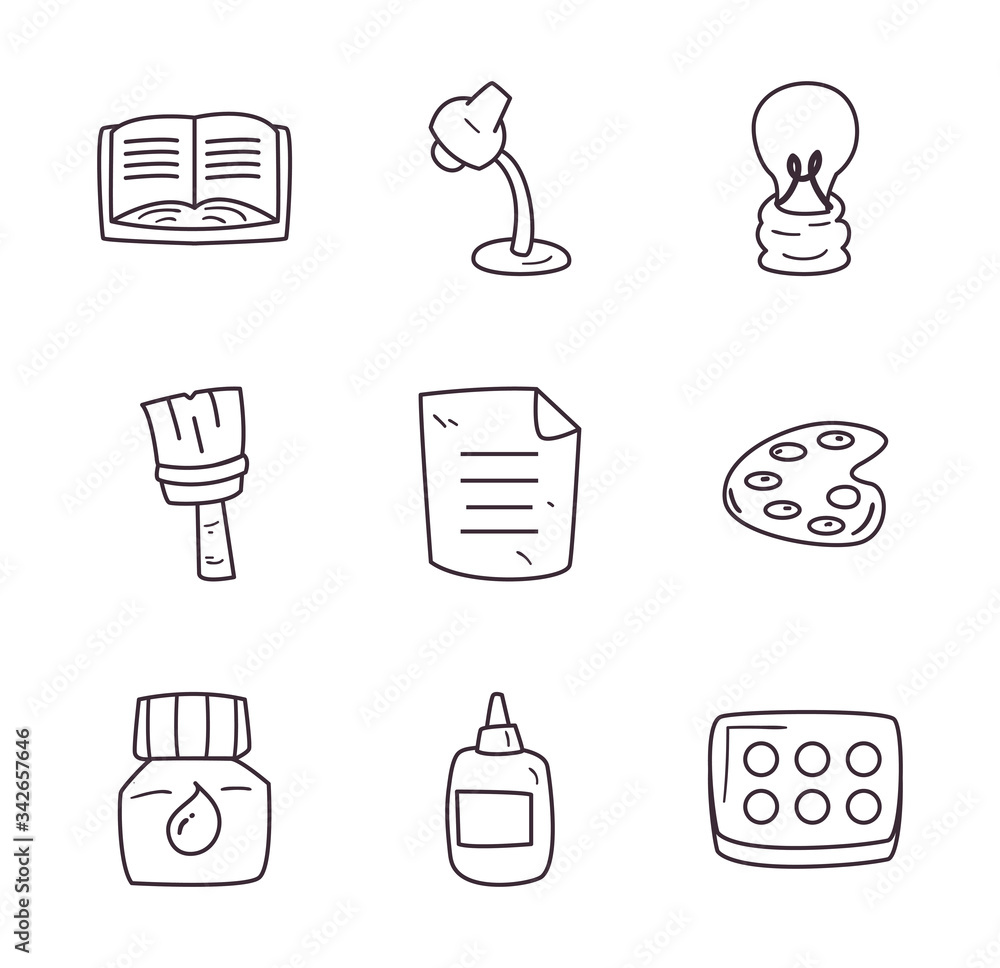 Poster creativity and design line style icon set vector design