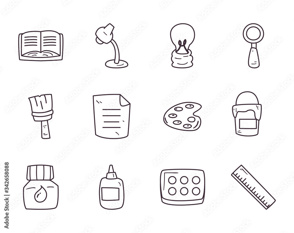 Poster creativity and design line style icon set vector design
