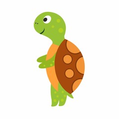 Children's cartoon illustration with the image of a turtle. Cute turtle on a white background, drawing for children. Design of children's books, clothing, postcards, logos, alphabet with animals