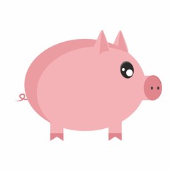 Children's cartoon illustration with the image of a pig. Pig on a white background, drawing for children. Design of children's books, clothing, postcards, logos, alphabet with animals