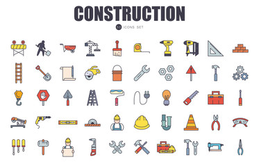 50 Construction fill style icon set vector design