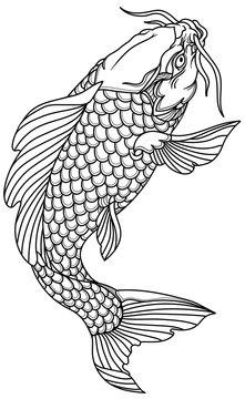 black and white koi fish swimming clip art preview