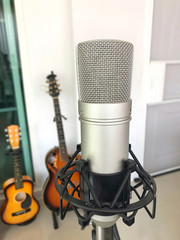 condenser microphone and acoustic guitar 