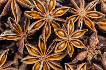 star anise close up on top view.