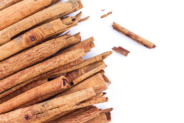 cinnamon on white background.