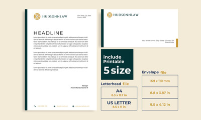 Simple minimalist letterhead, Envelope size DL, A4 and US Letter design template