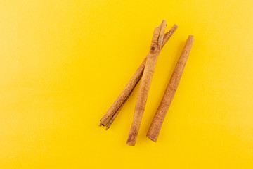 cinnamon on yellow background.