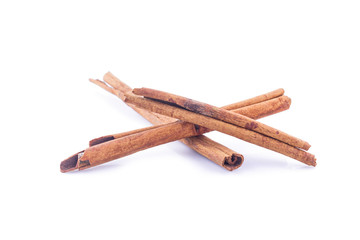 cinnamon on white background front view close up.