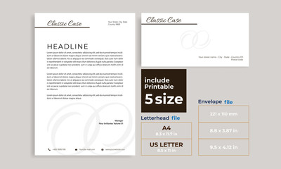 letterhead, Envelope simple brown size DL, A4 and US Letter design template