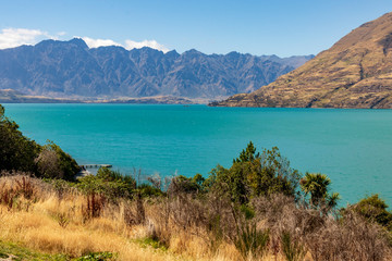 Landscape at lake Wakatipu in New Zealand. South Island.