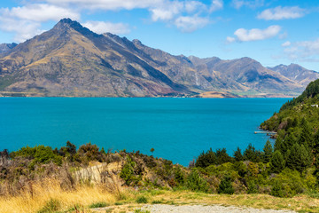 Landscape at lake Wakatipu in New Zealand. South Island.