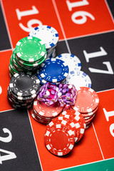 Casino set with Roulette, dice and chips