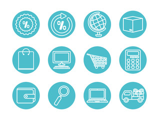 shopping cart and ecommerce icon set, block line style