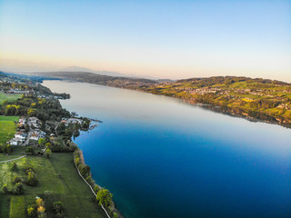 aerial view of  halwiler lake in switzerland 