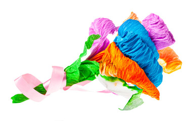 flower made of crepe paper with ribbon isolated