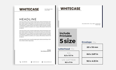 letterhead, Envelope simple black grey size DL, A4 and US Letter design template