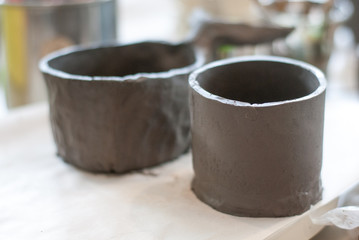 Unfinished ceramic ware work, shaping process, waiting for dry, hobby activity