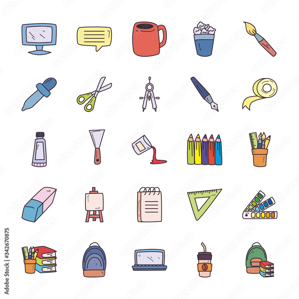 Poster creativity and design fill style icon set vector design
