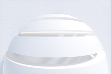 Bright round sci-fi shape room, 3d rendering.