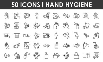 hand hygiene icon set, line style