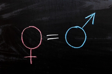 Male and female gender symbols on a black background