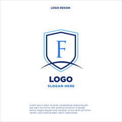 Initial letters F shield shape blue simple logo