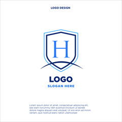 Initial letters H shield shape blue simple logo