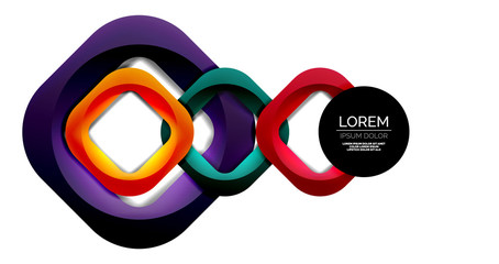 Square geometric vector abstract background, dynamic modern minimal template. Multicolored square shapes with round corners overlapping each other