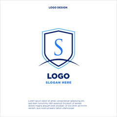 Initial letters S shield shape blue simple logo