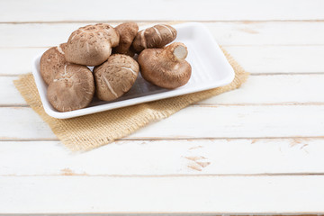 Shiitake on table with copy space.