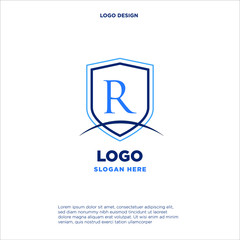 Initial letters R shield shape blue simple logo