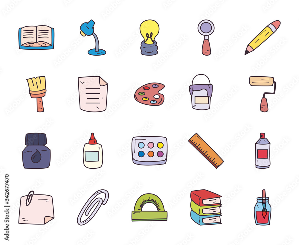 Poster creativity and design fill style icon set vector design