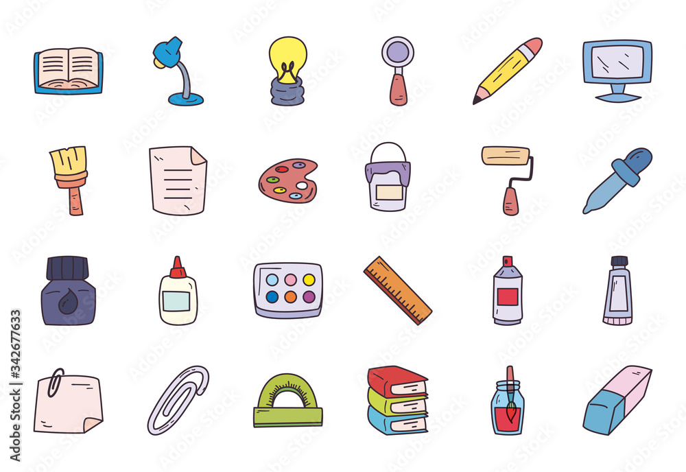 Poster creativity and design fill style icon set vector design