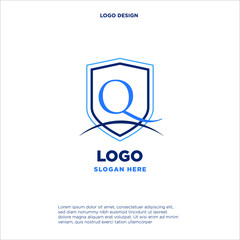 Initial letters Q shield shape blue simple logo