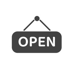 open icon. Vector sign hanging in front of the store opening. Isolated on white background.