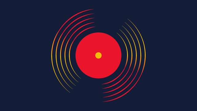 vinyl record rotating plate isolated color line on dark background.