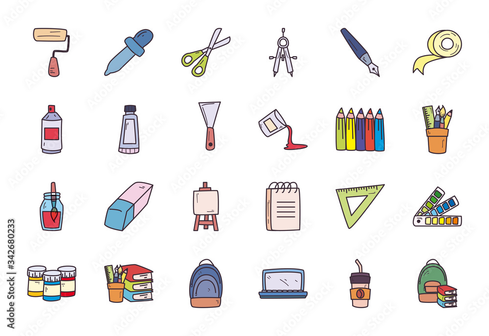 Poster creativity and design fill style icon set vector design