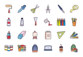 Creativity and design fill style icon set vector design