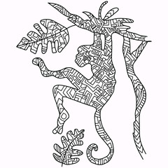 a monkey on a tree drawn with abstract geometric figures for coloring, vector