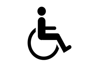 Silhouette of a man in a wheelchair on a white background.