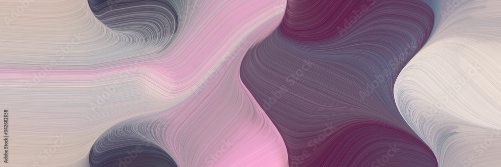 Poster abstract artistic horizontal banner with silver, old mauve and dim gray colors. fluid curved lines w