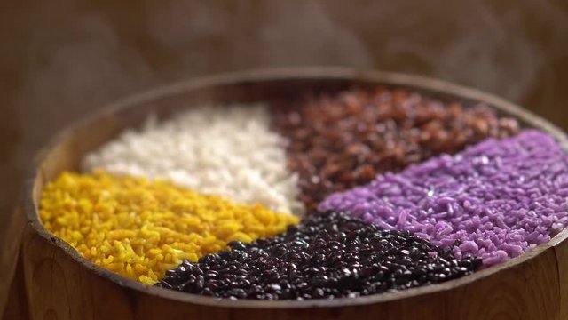Closeup, five-color glutinous rice, Chinese traditional festival food, healthy diet